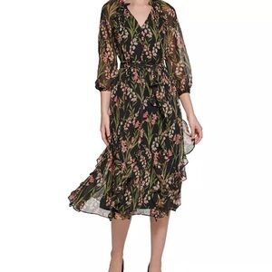 Karl Lagerfeld Black Floral Midi Dress